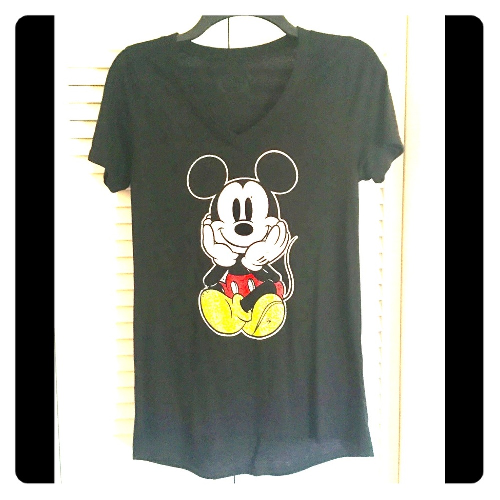 Mickey Mouse V-Neck Tee, Women’s Small, Black
